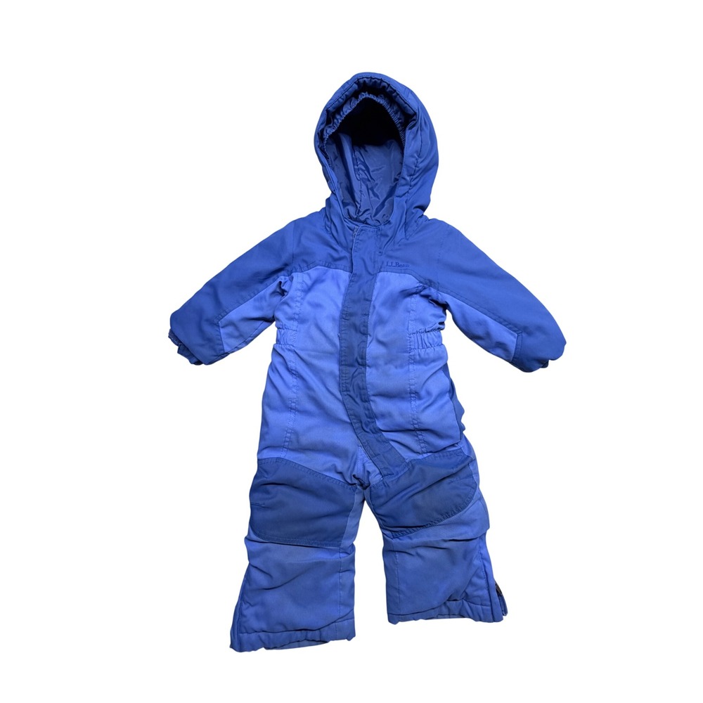 LL Bean Kids Blue Hooded One Piece Snowsuit Grow Cuffs 12-18 Months